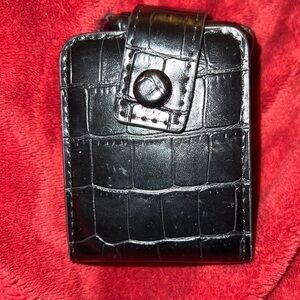 Black Croc vegan leather  lipstick case with mirror